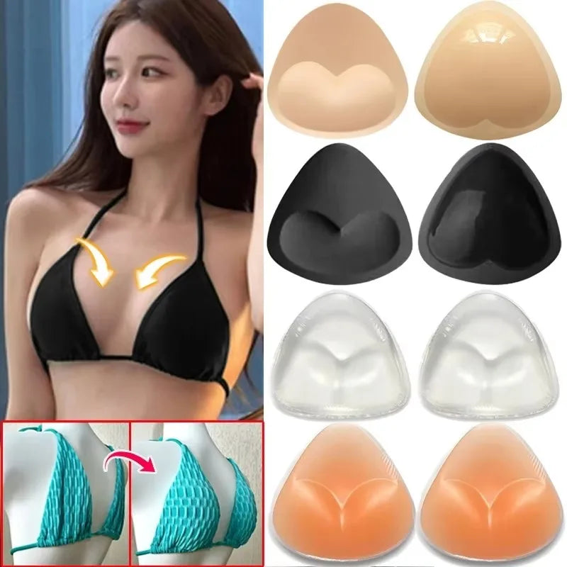 2Pcs Silicone Bra Inserts Breast Pads Sticky Push-Up Women Bra Cup Thicker Nipple Cover Patch Bikini Inserts for Swimsuit Gifts
